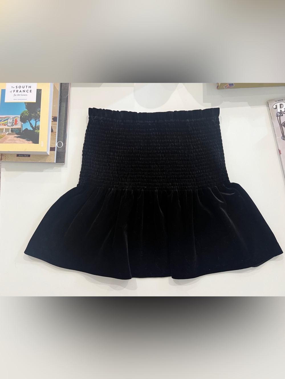 Zara Black Velvet Mini Skirt / Top with Elastic Smocked Waist M